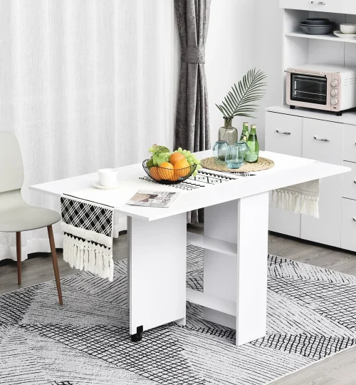 Mesa-de-cozinha-Dobravel-de-Madeira-com-Rodinhas-140-x-80-x-74-cm-Branca